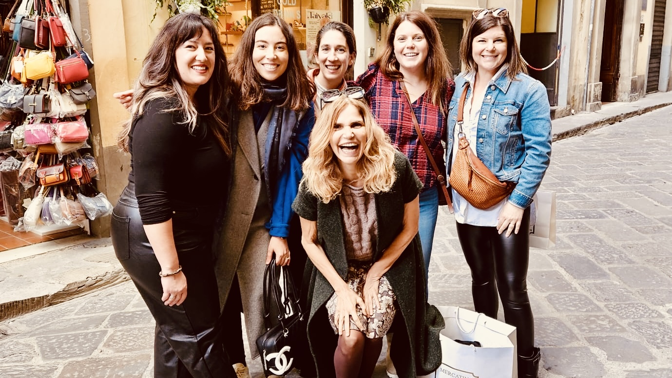 A group of women in Florence, Italy, during an Italian retreat for females only